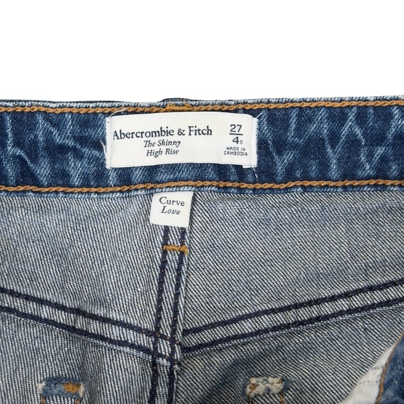 -Abercrombie & Fitch Curve Love Skinny High Rise Distressed Denim Blue Jeans 4R - Picture 4 of 6